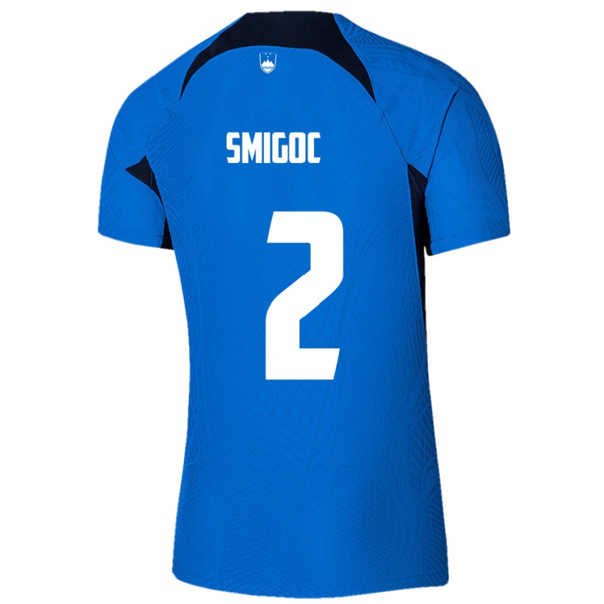נשים כדורגל סלובניה Teo Smigoc #2 כחול לבן הרחק ג'רזי 26-28