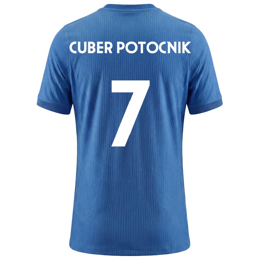 נשים כדורגל סלובניה Jaka Cuber Potocnik #7 כחול לבן הרחק ג'רזי 26-28