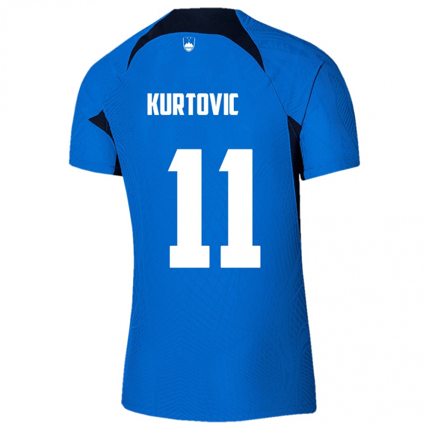 נשים כדורגל סלובניה קנאן קורטוביץ׳ #11 כחול לבן הרחק ג'רזי 26-28