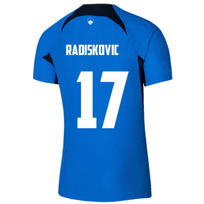 נשים כדורגל סלובניה Aleks Radiskovic #17 כחול לבן הרחק ג'רזי 26-28