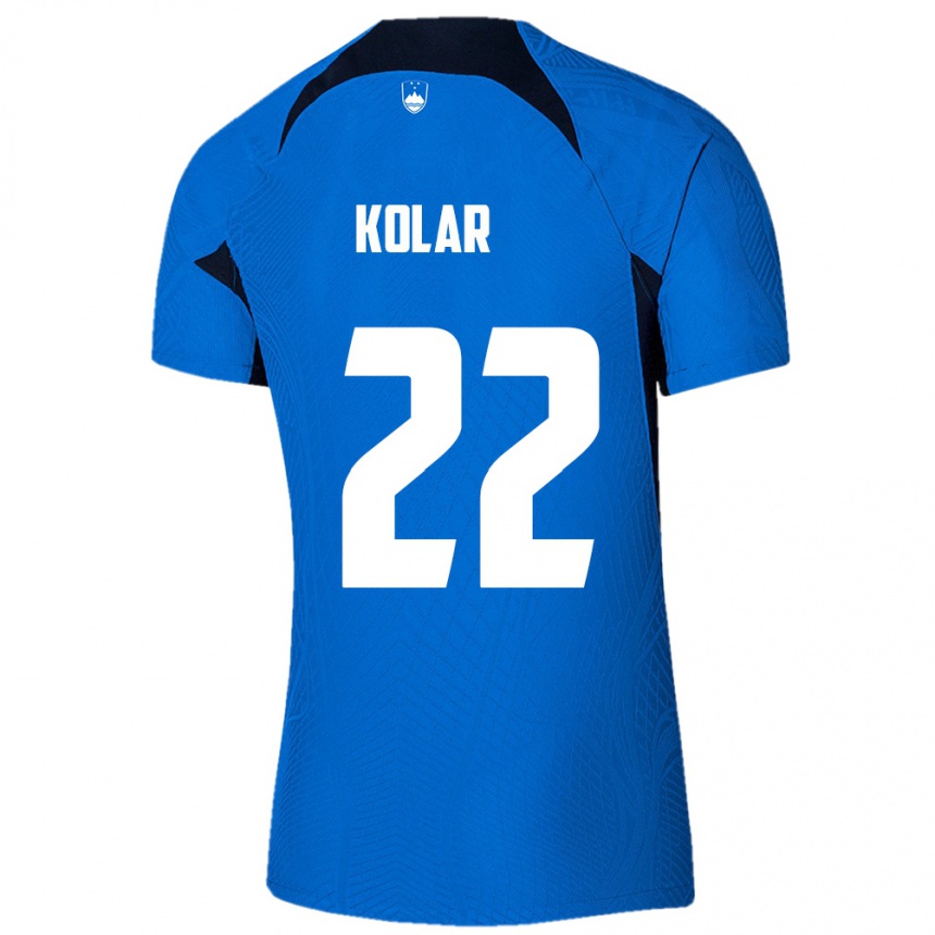 נשים כדורגל סלובניה Luka Kolar #22 כחול לבן הרחק ג'רזי 26-28