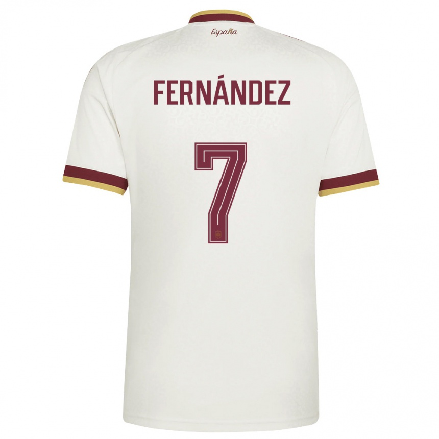 נשים כדורגל ספרד Dani Fernández #7 שמנת בורדו הרחק ג'רזי 26-28