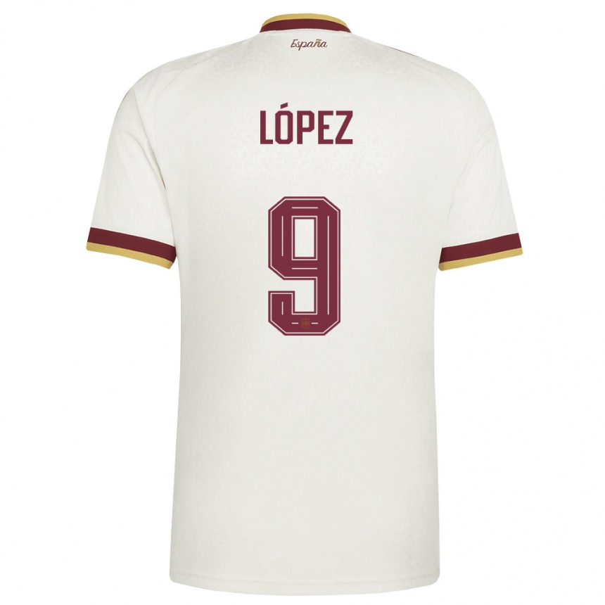 נשים כדורגל ספרד Hugo López #9 שמנת בורדו הרחק ג'רזי 26-28