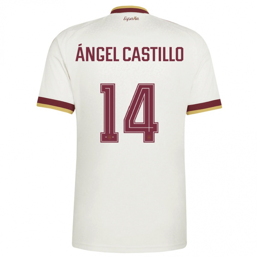 נשים כדורגל ספרד Manuel Ángel Castillo #14 שמנת בורדו הרחק ג'רזי 26-28