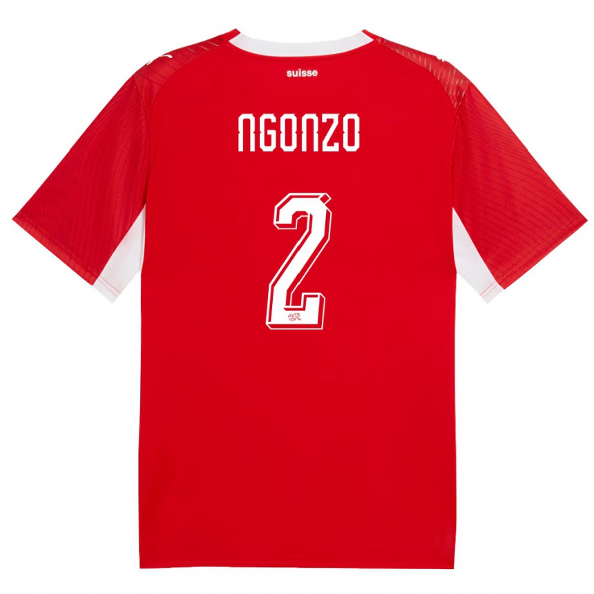 ילדים כדורגל שווייץ Dircssi Ngonzo #2 אדום לבן ג'רזי ביתית 26-28
