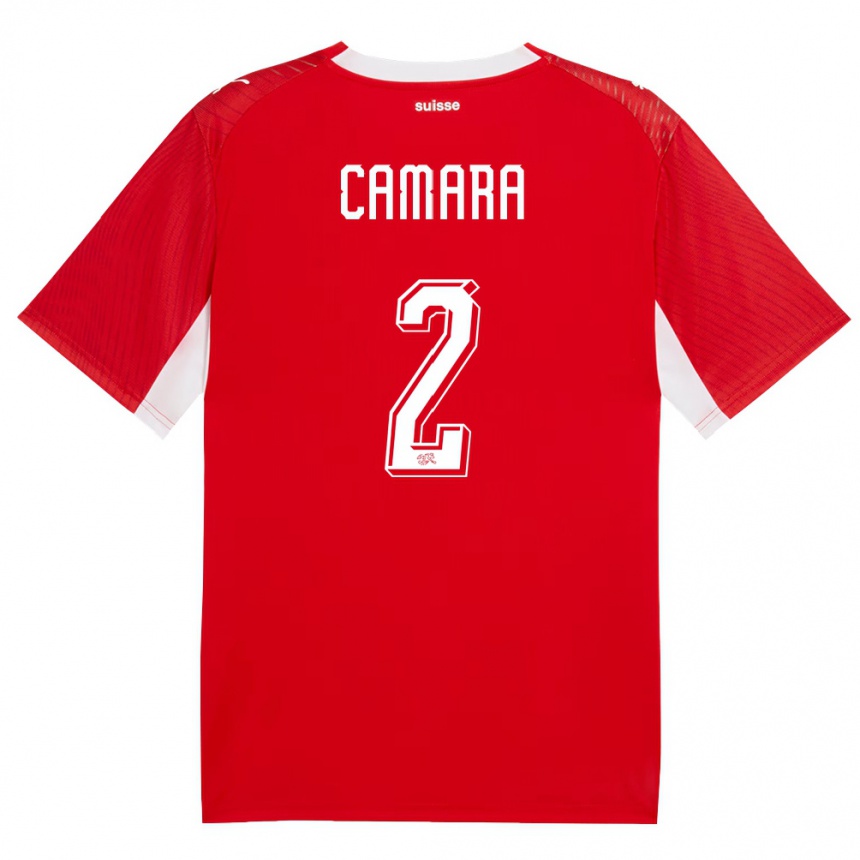 ילדים כדורגל שווייץ Sambou Camara #2 אדום לבן ג'רזי ביתית 26-28