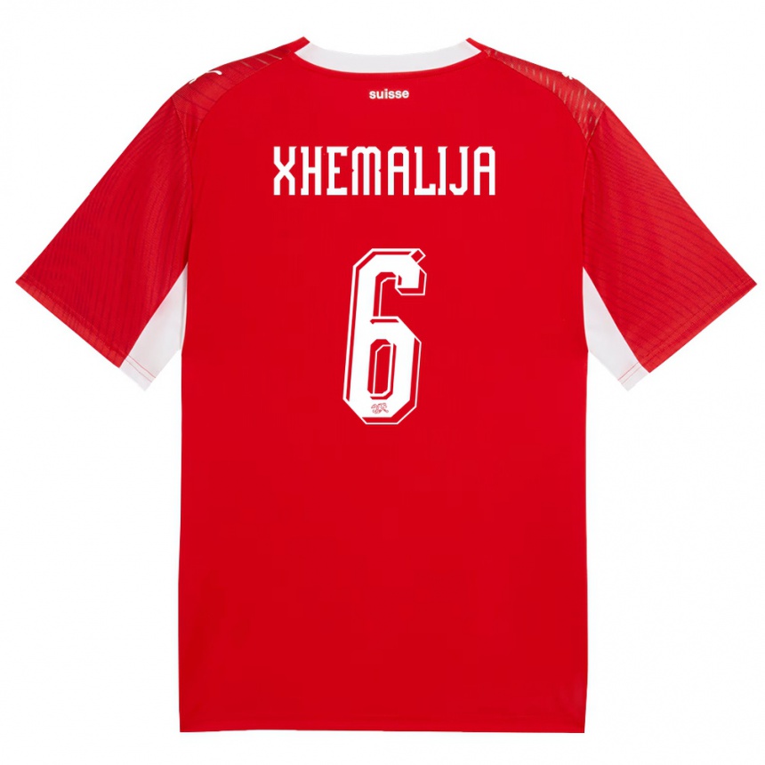 ילדים כדורגל שווייץ Demir Xhemalija #6 אדום לבן ג'רזי ביתית 26-28