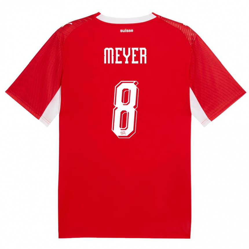 ילדים כדורגל שווייץ Tim Meyer #8 אדום לבן ג'רזי ביתית 26-28