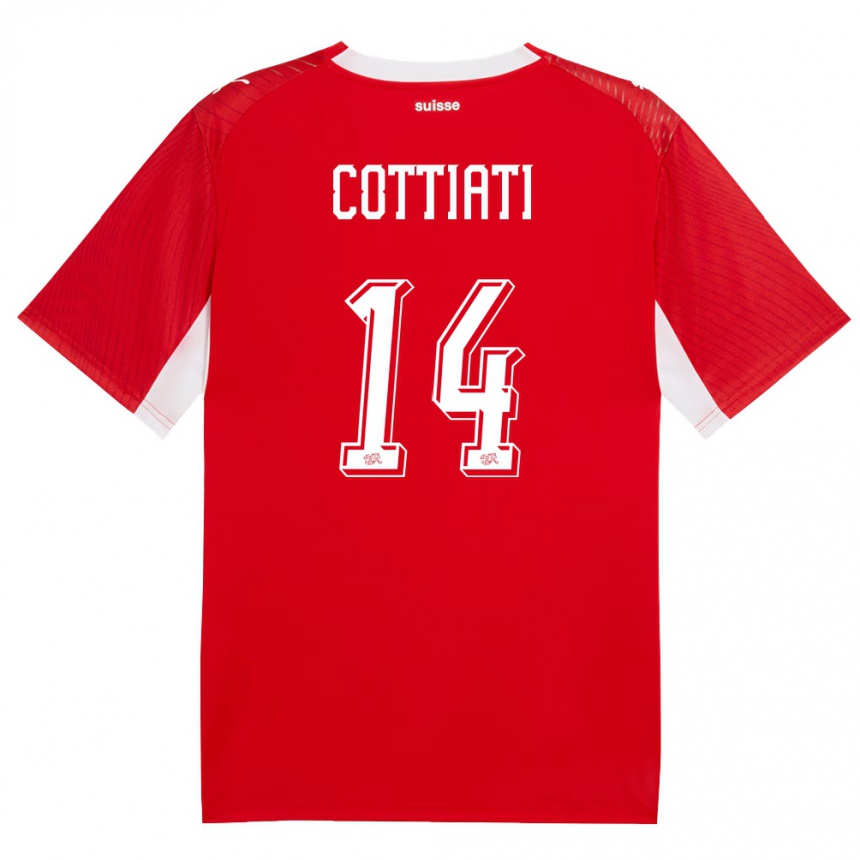 ילדים כדורגל שווייץ Maceo Cottiati #14 אדום לבן ג'רזי ביתית 26-28