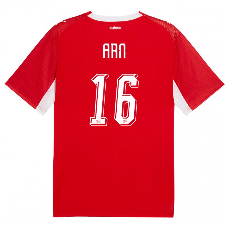 ילדים כדורגל שווייץ Levi Arn #16 אדום לבן ג'רזי ביתית 26-28