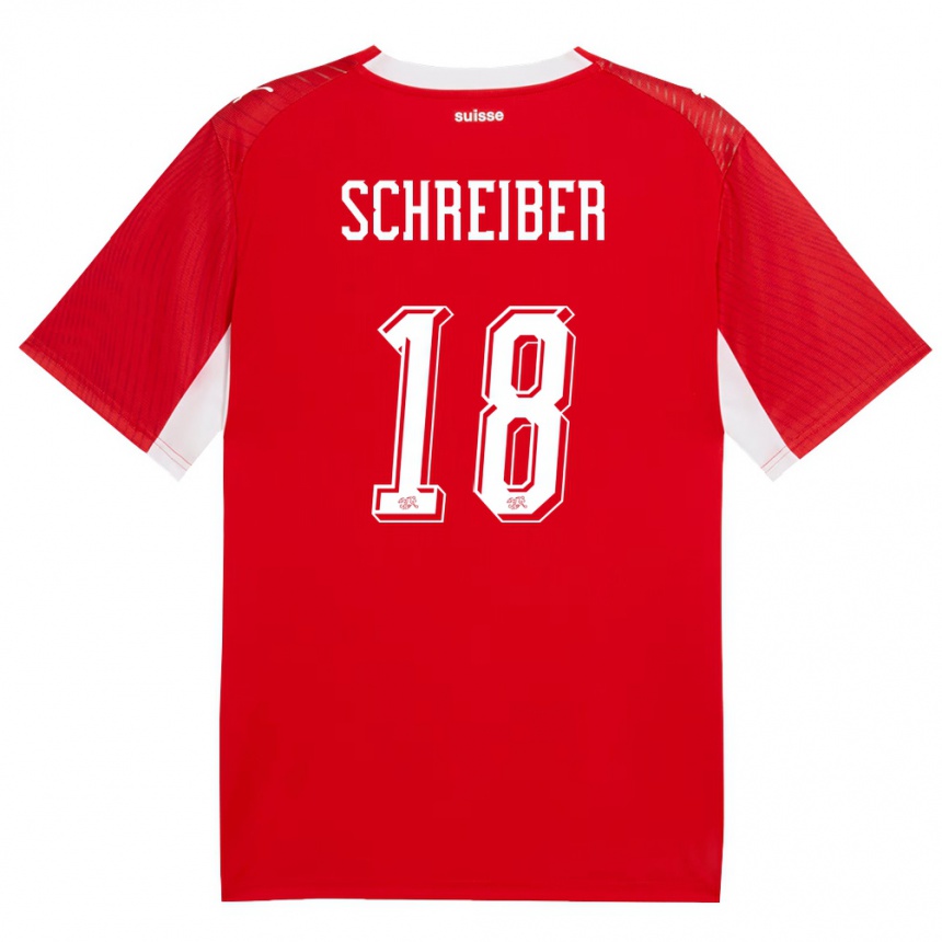 ילדים כדורגל שווייץ Loris Schreiber #18 אדום לבן ג'רזי ביתית 26-28