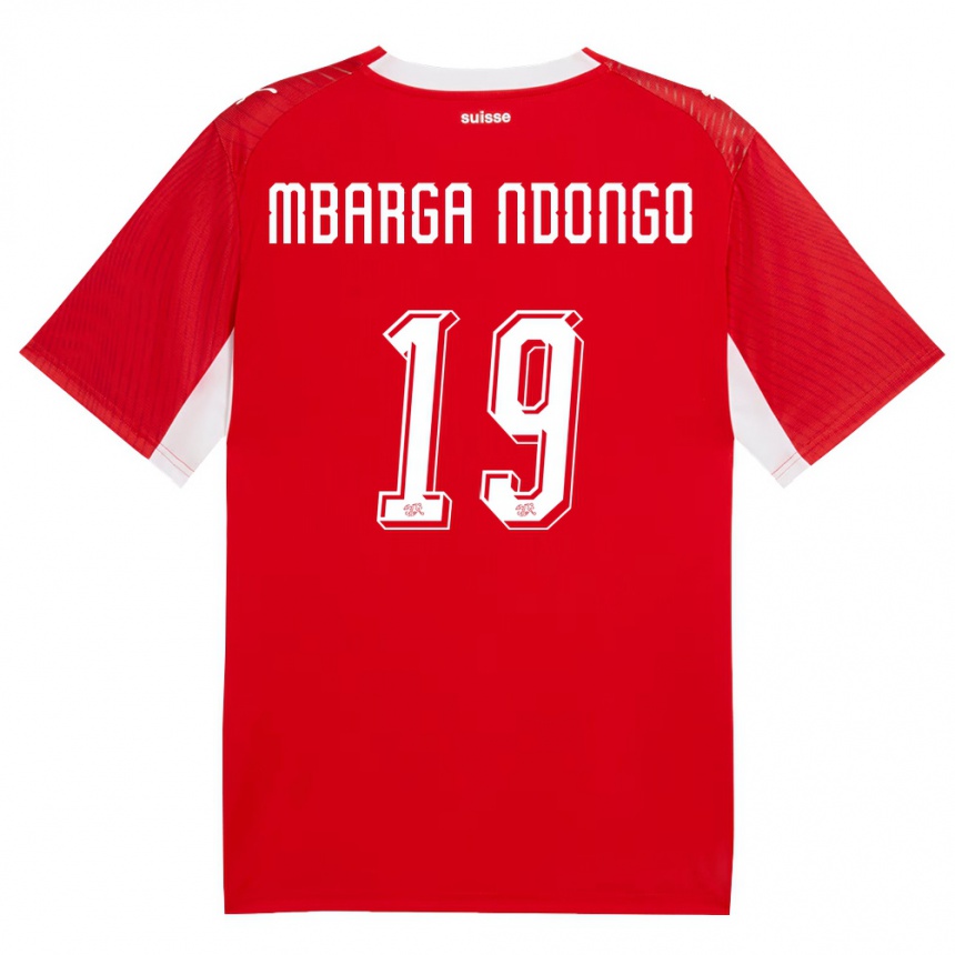 ילדים כדורגל שווייץ Ernest Mbarga Ndongo #19 אדום לבן ג'רזי ביתית 26-28
