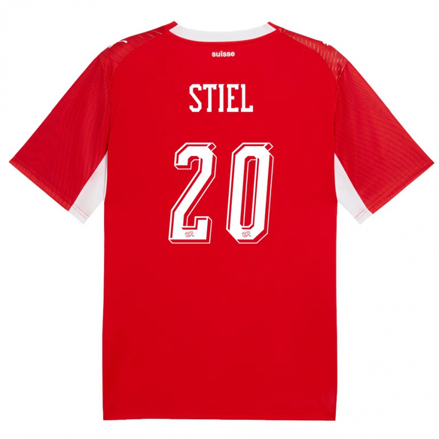 ילדים כדורגל שווייץ Jill Stiel #20 אדום לבן ג'רזי ביתית 26-28