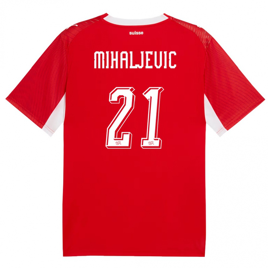 ילדים כדורגל שווייץ Mark Mihaljevic #21 אדום לבן ג'רזי ביתית 26-28