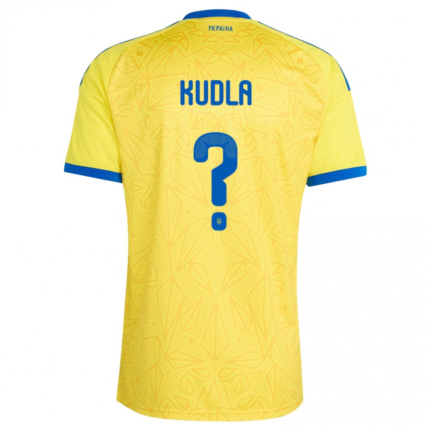 ילדים כדורגל אוקראינה Rostyslav Kudla #0 צהוב כחול ג'רזי ביתית 26-28