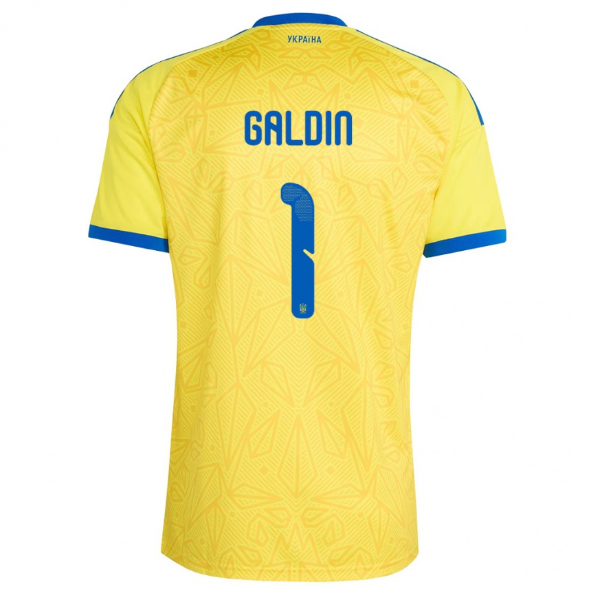 ילדים כדורגל אוקראינה Igor Galdin #1 צהוב כחול ג'רזי ביתית 26-28