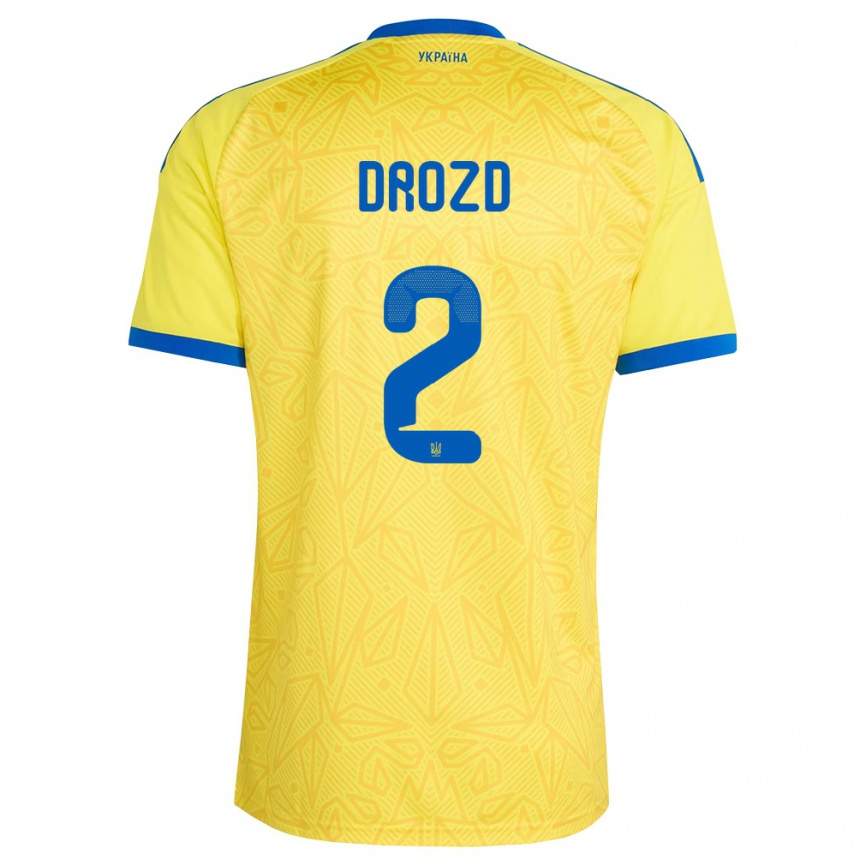 ילדים כדורגל אוקראינה Anton Drozd #2 צהוב כחול ג'רזי ביתית 26-28