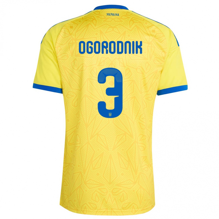 ילדים כדורגל אוקראינה Danylo Ogorodnik #3 צהוב כחול ג'רזי ביתית 26-28