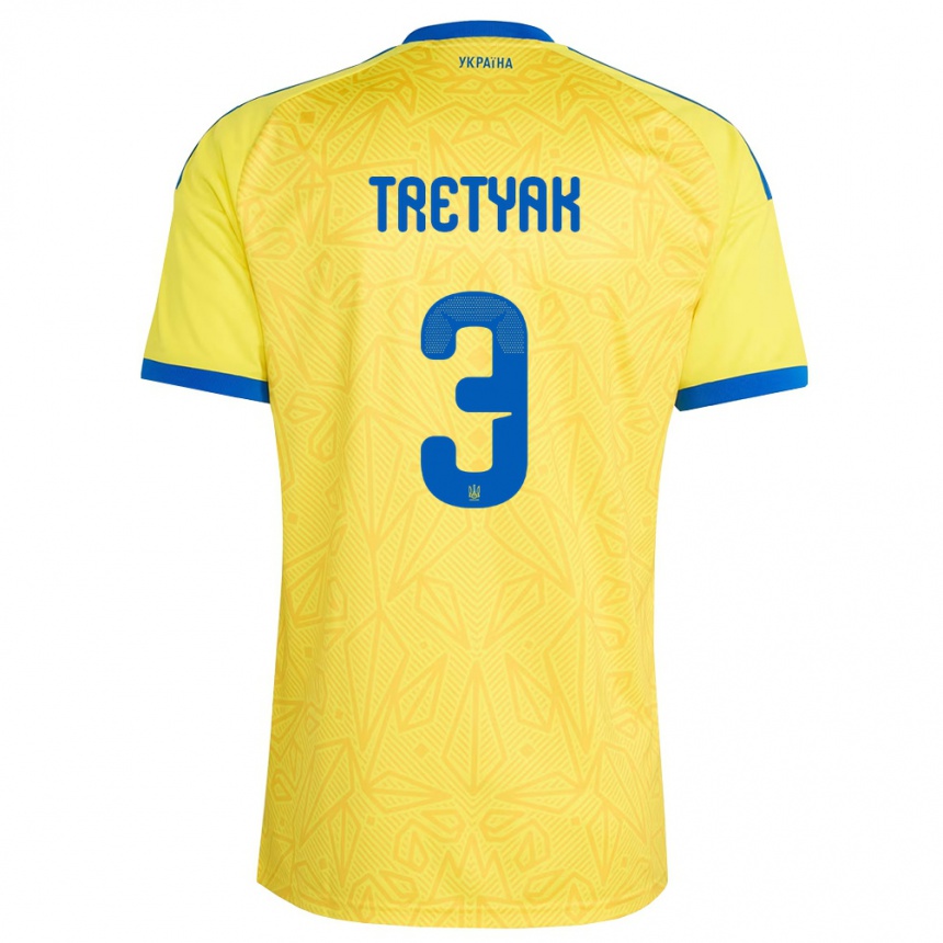 ילדים כדורגל אוקראינה Demyan Tretyak #3 צהוב כחול ג'רזי ביתית 26-28
