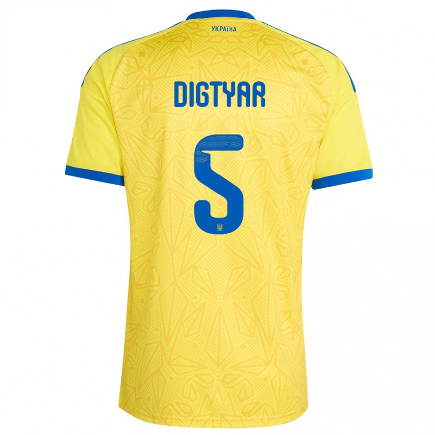 ילדים כדורגל אוקראינה Kyrylo Digtyar #5 צהוב כחול ג'רזי ביתית 26-28