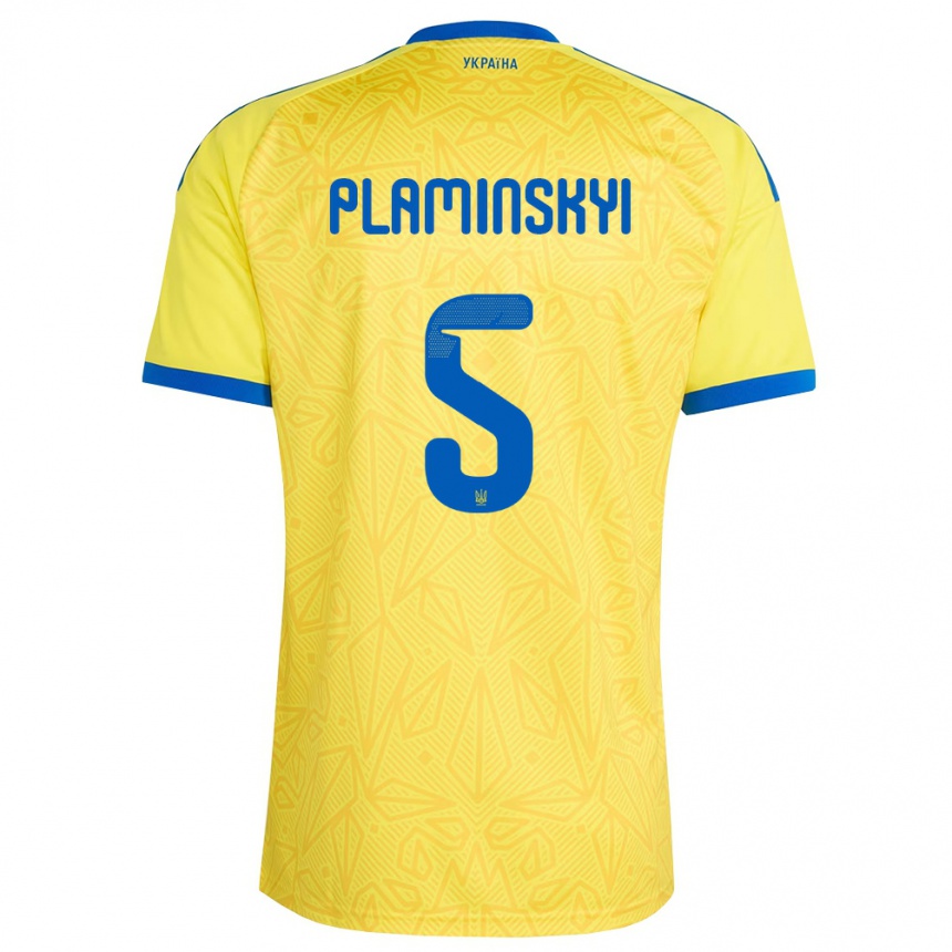 ילדים כדורגל אוקראינה Denys Plaminskyi #5 צהוב כחול ג'רזי ביתית 26-28