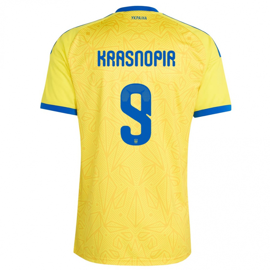 ילדים כדורגל אוקראינה Igor Krasnopir #9 צהוב כחול ג'רזי ביתית 26-28