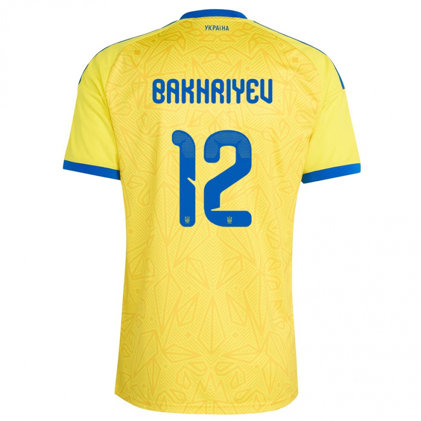 ילדים כדורגל אוקראינה Karim Bakhriyev #12 צהוב כחול ג'רזי ביתית 26-28