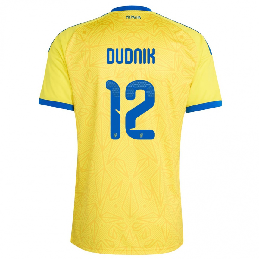 ילדים כדורגל אוקראינה Marina Dudnik #12 צהוב כחול ג'רזי ביתית 26-28