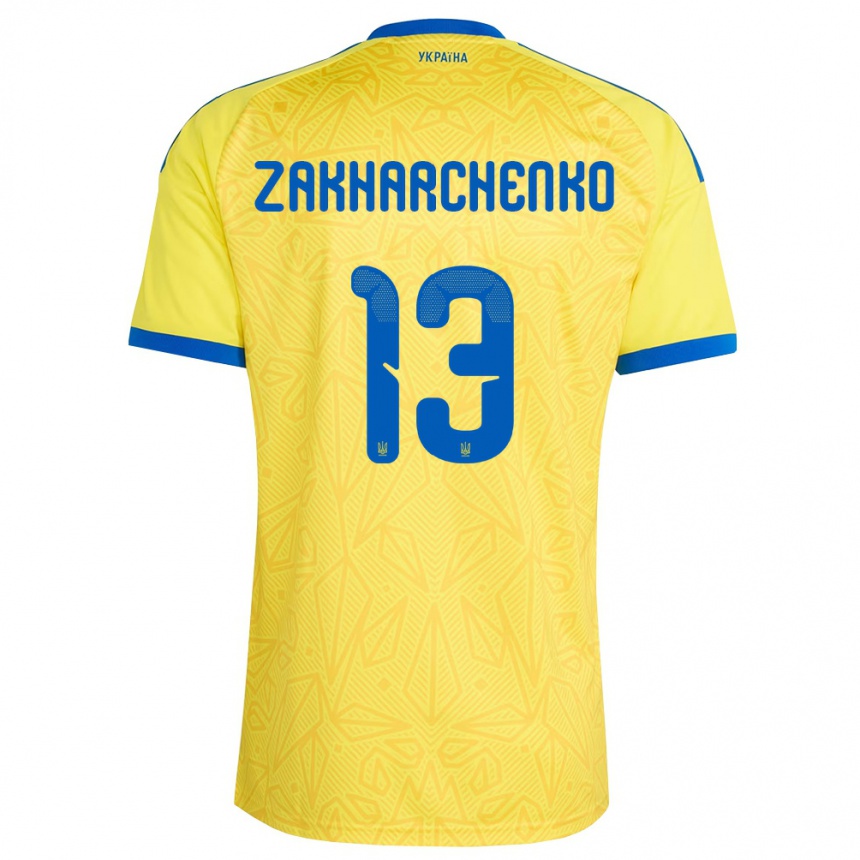 ילדים כדורגל אוקראינה Vladyslav Zakharchenko #13 צהוב כחול ג'רזי ביתית 26-28