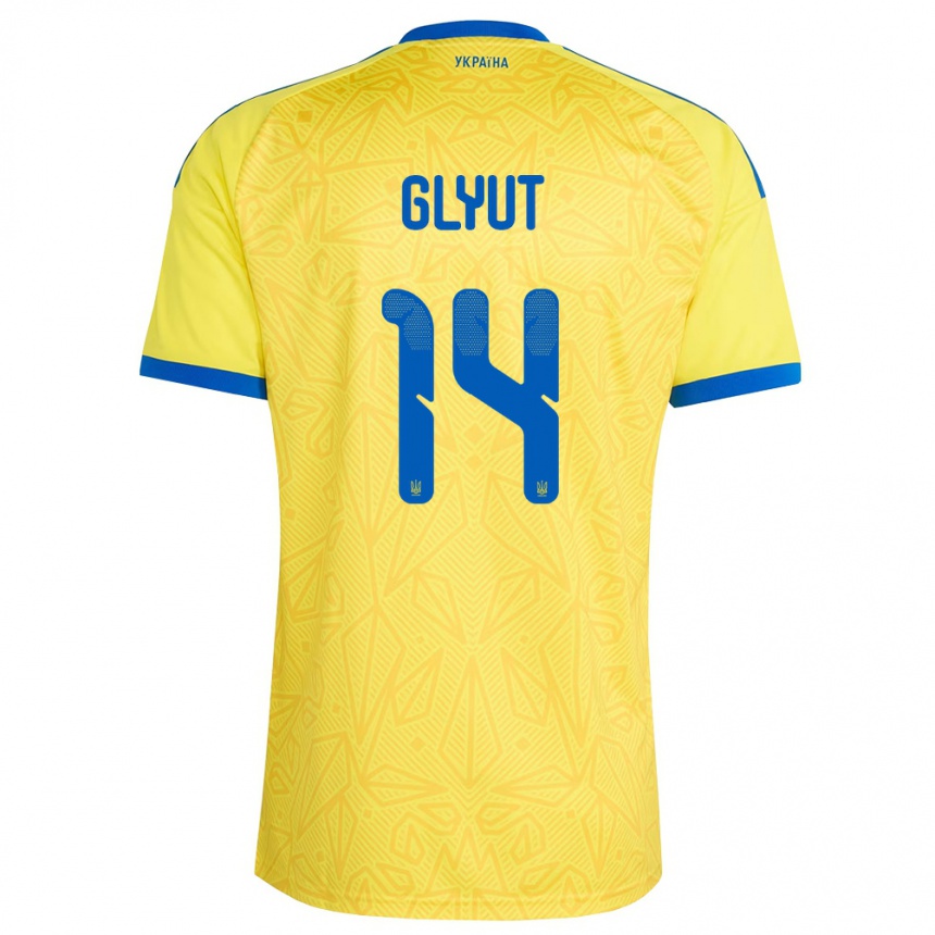 ילדים כדורגל אוקראינה Vitaliy Glyut #14 צהוב כחול ג'רזי ביתית 26-28