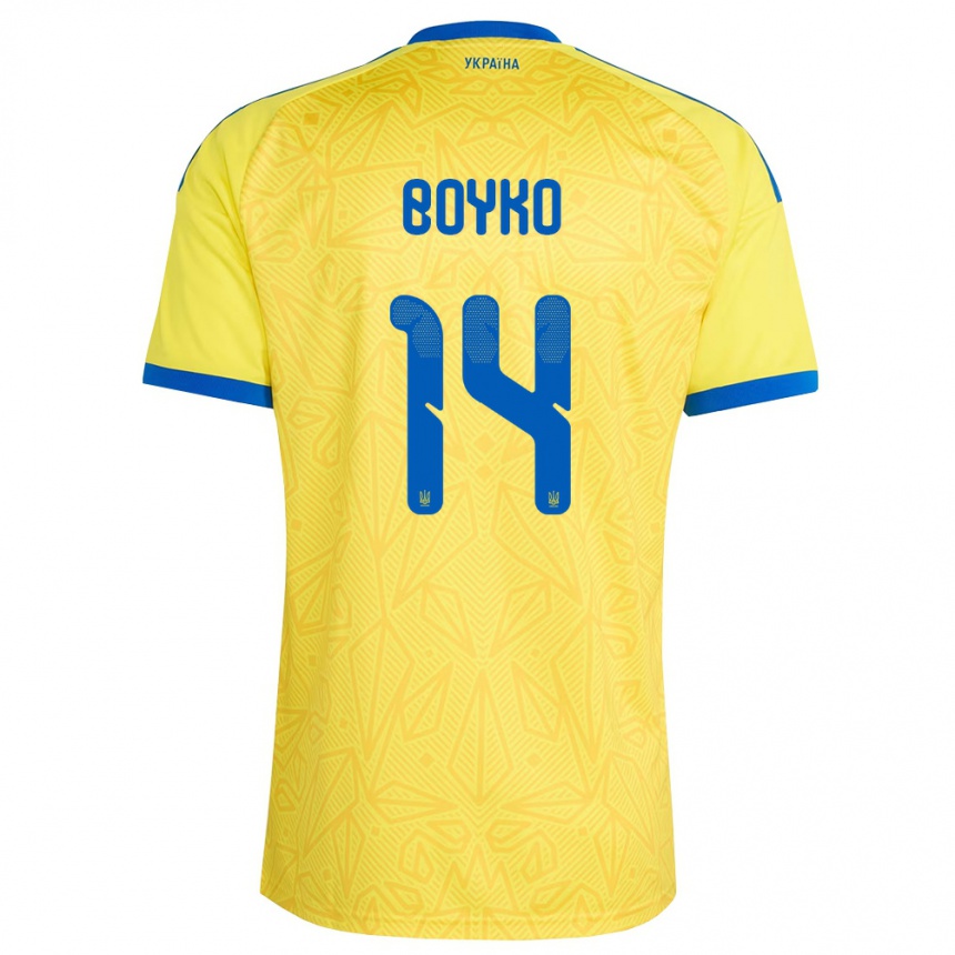 ילדים כדורגל אוקראינה Evgen Boyko #14 צהוב כחול ג'רזי ביתית 26-28