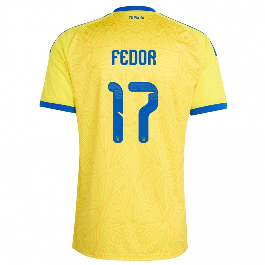 ילדים כדורגל אוקראינה Oleg Fedor #17 צהוב כחול ג'רזי ביתית 26-28