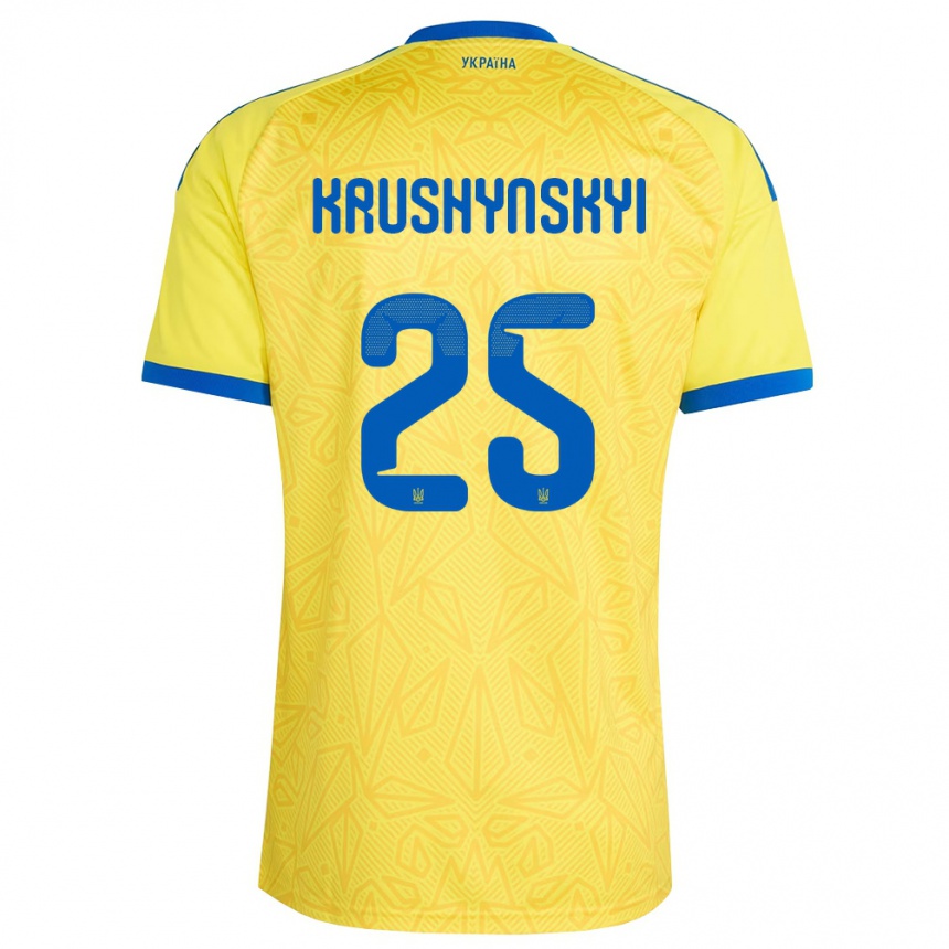 ילדים כדורגל אוקראינה Borys Krushynskyi #25 צהוב כחול ג'רזי ביתית 26-28