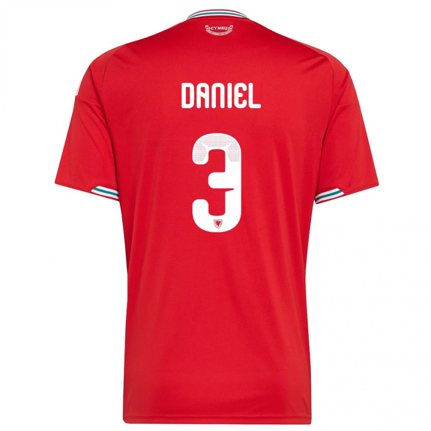 ילדים כדורגל ויילס Hugo Daniel #3 אדום לבן ירוק ג'רזי ביתית 26-28
