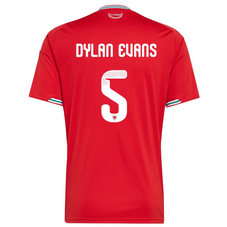 ילדים כדורגל ויילס Dylan Evans #5 אדום לבן ירוק ג'רזי ביתית 26-28