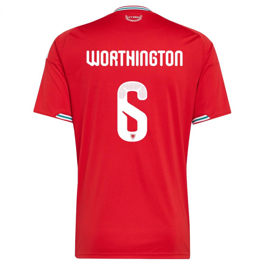 ילדים כדורגל ויילס Jacob Worthington #6 אדום לבן ירוק ג'רזי ביתית 26-28