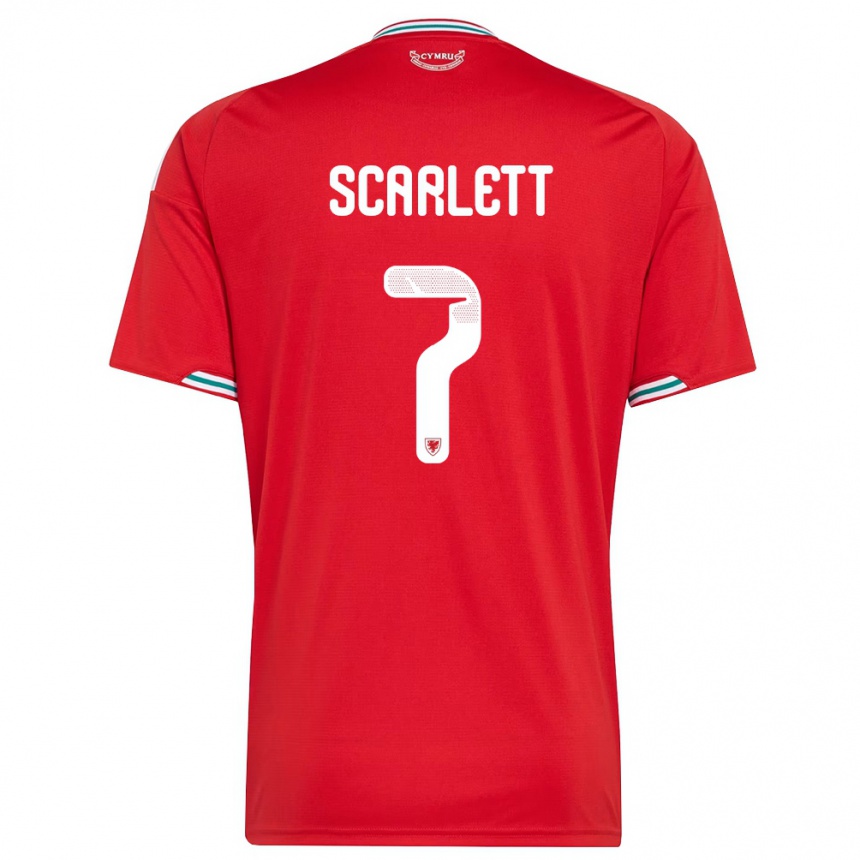 ילדים כדורגל ויילס Leon Scarlett #7 אדום לבן ירוק ג'רזי ביתית 26-28