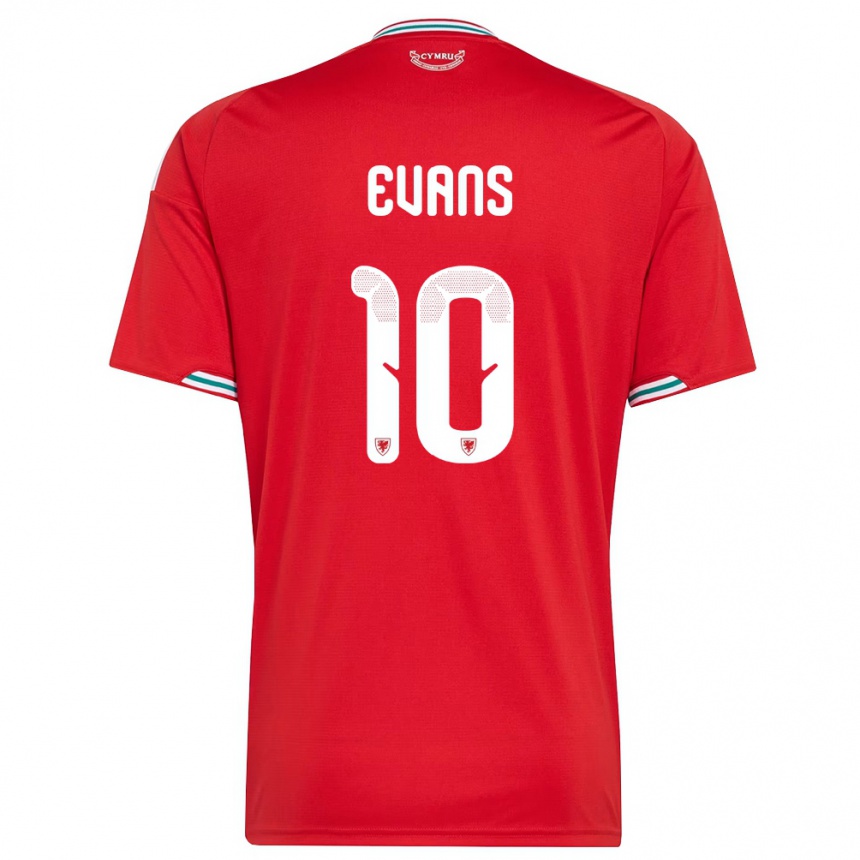 ילדים כדורגל ויילס Grufydd Evans #10 אדום לבן ירוק ג'רזי ביתית 26-28