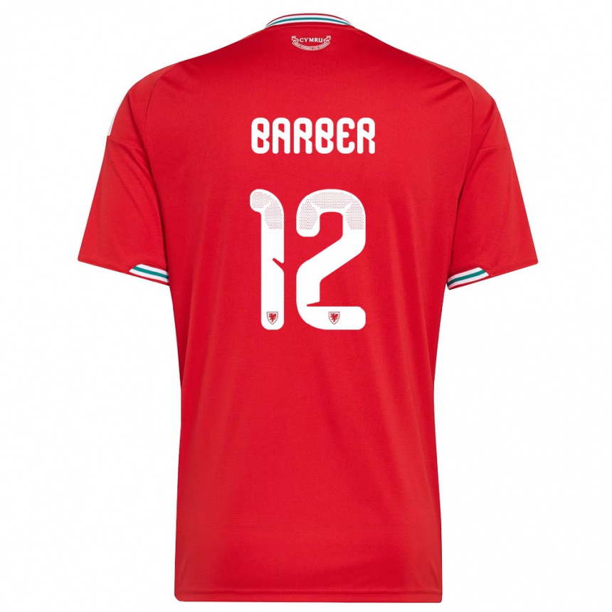 ילדים כדורגל ויילס Finlay Barber #12 אדום לבן ירוק ג'רזי ביתית 26-28