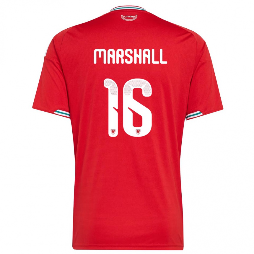 ילדים כדורגל ויילס Theo Marshall #16 אדום לבן ירוק ג'רזי ביתית 26-28