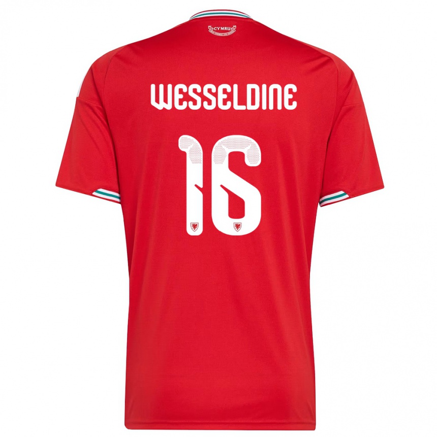 ילדים כדורגל ויילס Charlie Wesseldine #16 אדום לבן ירוק ג'רזי ביתית 26-28