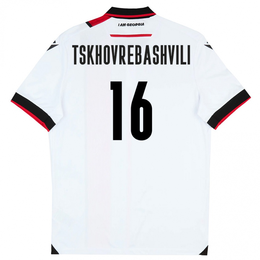 ילדים כדורגל גאורגיה Nikoloz Tskhovrebashvili #16 לבן שחור אדום ג'רזי ביתית 26-28