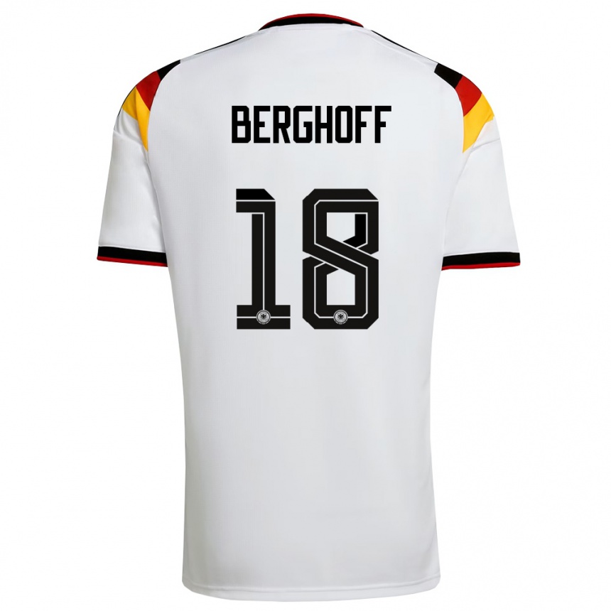 ילדים כדורגל גרמניה Jonah Berghoff #18 לבן שחור אדום ג'רזי ביתית 26-28