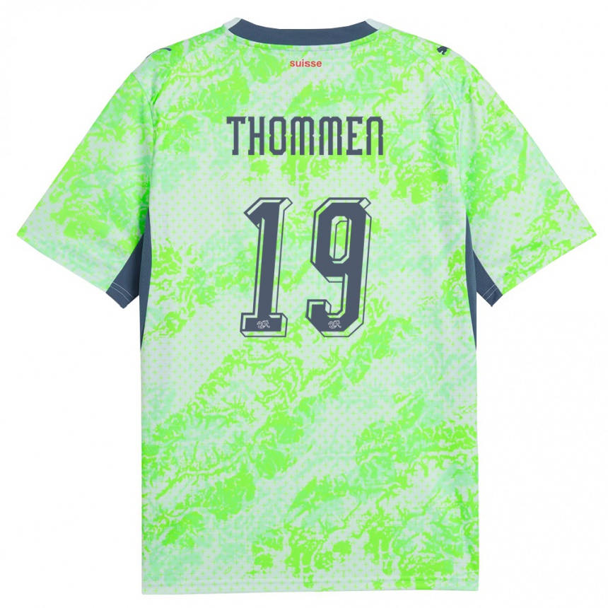 ילדים כדורגל שווייץ Loan Thommen #19 ירוק כהה הרחק ג'רזי 26-28