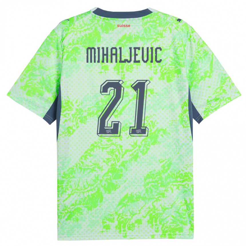 ילדים כדורגל שווייץ Mark Mihaljevic #21 ירוק כהה הרחק ג'רזי 26-28