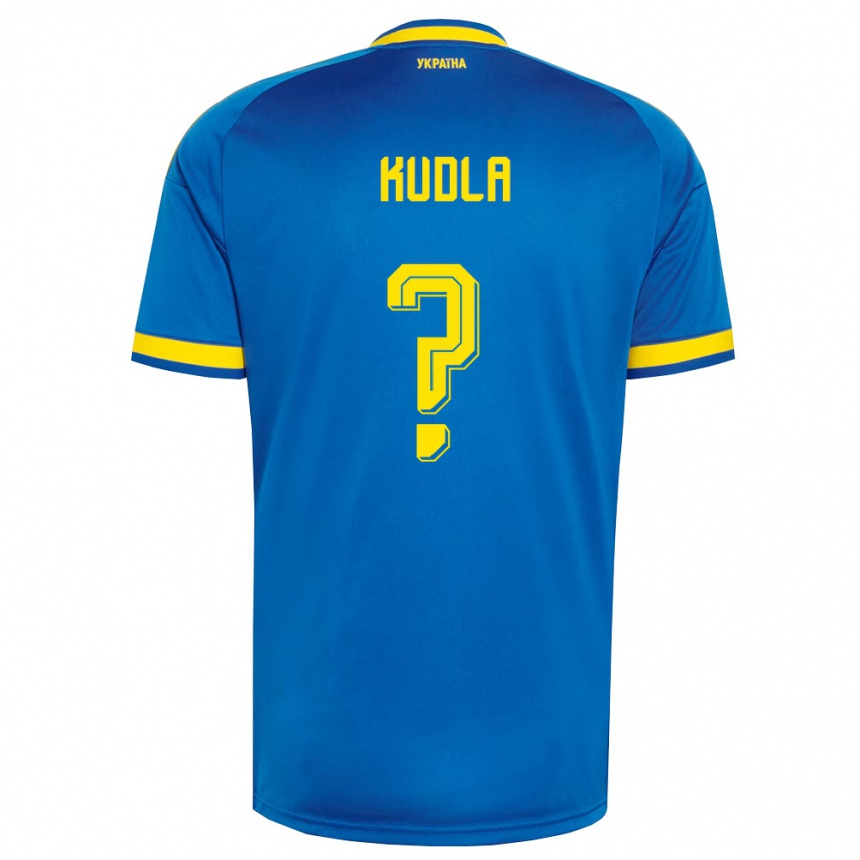 ילדים כדורגל אוקראינה Rostyslav Kudla #0 כחול צהוב כהה הרחק ג'רזי 26-28