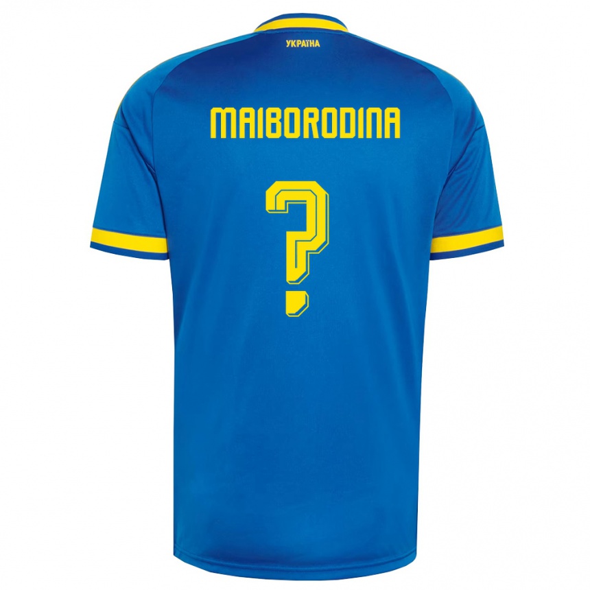 ילדים כדורגל אוקראינה Iryna Maiborodina #0 כחול צהוב כהה הרחק ג'רזי 26-28