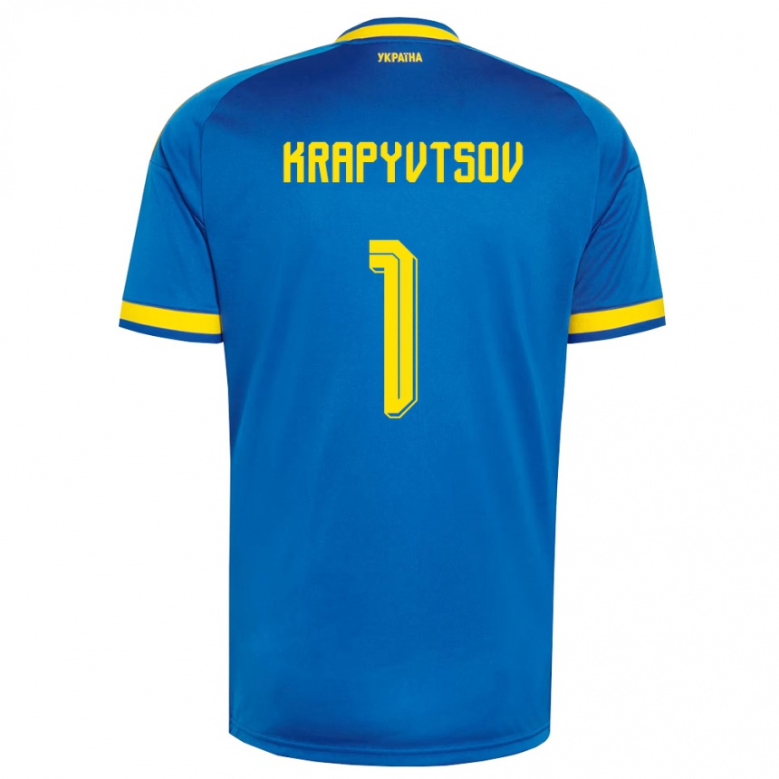 ילדים כדורגל אוקראינה Vladyslav Krapyvtsov #1 כחול צהוב כהה הרחק ג'רזי 26-28