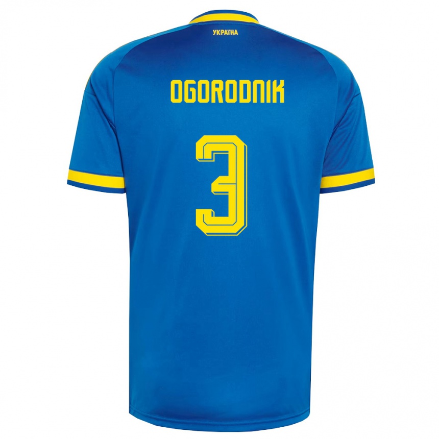 ילדים כדורגל אוקראינה Danylo Ogorodnik #3 כחול צהוב כהה הרחק ג'רזי 26-28