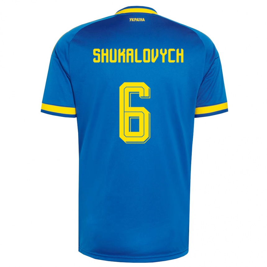 ילדים כדורגל אוקראינה Stanislav Shukalovych #6 כחול צהוב כהה הרחק ג'רזי 26-28